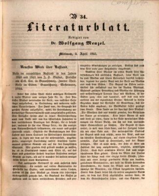 Morgenblatt für gebildete Leser (Morgenblatt für gebildete Stände) Mittwoch 2. April 1845