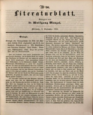 Morgenblatt für gebildete Leser (Morgenblatt für gebildete Stände) Mittwoch 3. September 1845