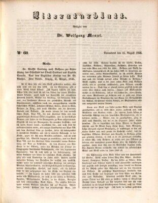Morgenblatt für gebildete Leser (Morgenblatt für gebildete Stände) Samstag 22. August 1846