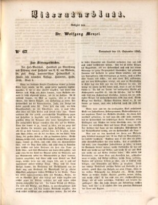 Morgenblatt für gebildete Leser (Morgenblatt für gebildete Stände) Samstag 19. September 1846