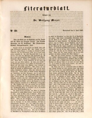 Morgenblatt für gebildete Leser (Morgenblatt für gebildete Stände) Samstag 5. Juni 1847