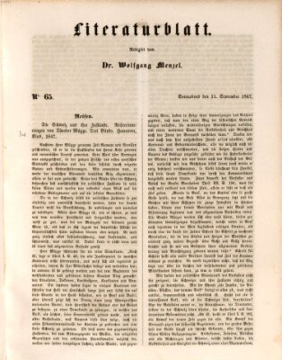 Morgenblatt für gebildete Leser (Morgenblatt für gebildete Stände) Samstag 11. September 1847