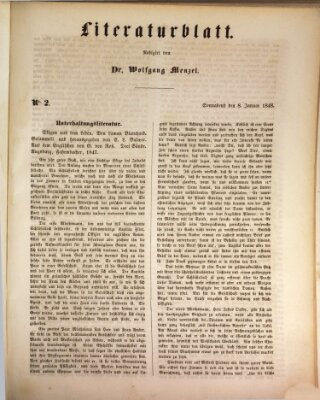 Morgenblatt für gebildete Leser (Morgenblatt für gebildete Stände) Samstag 8. Januar 1848