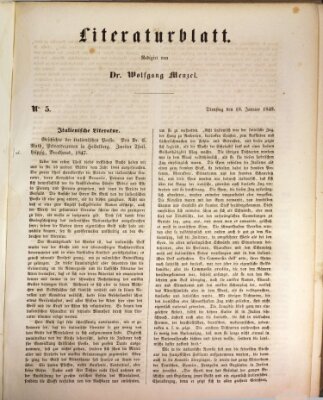 Morgenblatt für gebildete Leser (Morgenblatt für gebildete Stände) Dienstag 18. Januar 1848