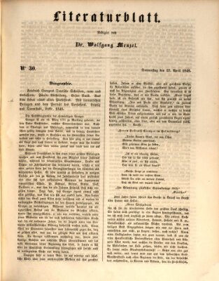 Morgenblatt für gebildete Leser (Morgenblatt für gebildete Stände) Donnerstag 27. April 1848