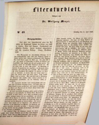 Morgenblatt für gebildete Leser (Morgenblatt für gebildete Stände) Dienstag 11. Juli 1848