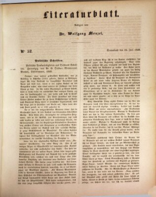 Morgenblatt für gebildete Leser (Morgenblatt für gebildete Stände) Samstag 22. Juli 1848