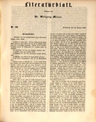 Morgenblatt für gebildete Leser (Morgenblatt für gebildete Stände) Samstag 19. August 1848