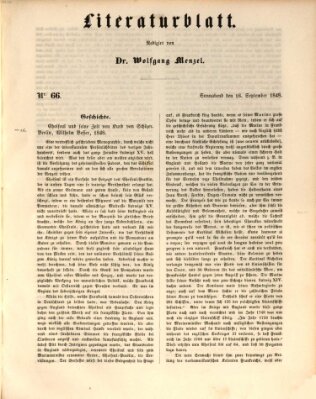 Morgenblatt für gebildete Leser (Morgenblatt für gebildete Stände) Samstag 16. September 1848