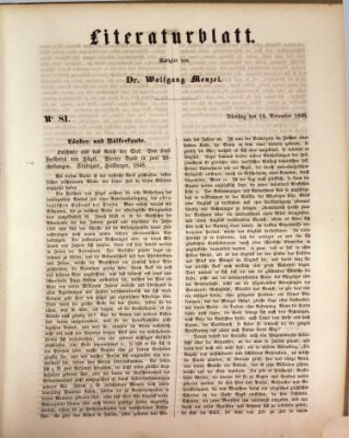 Morgenblatt für gebildete Leser (Morgenblatt für gebildete Stände) Dienstag 14. November 1848