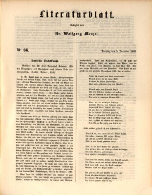 Morgenblatt für gebildete Leser (Morgenblatt für gebildete Stände) Dienstag 5. Dezember 1848