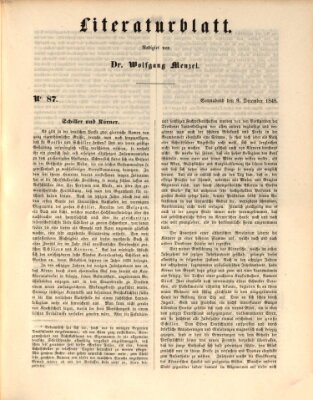 Morgenblatt für gebildete Leser (Morgenblatt für gebildete Stände) Samstag 9. Dezember 1848