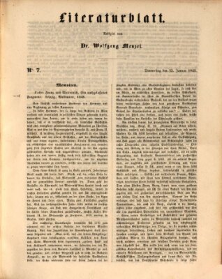 Morgenblatt für gebildete Leser (Morgenblatt für gebildete Stände) Donnerstag 25. Januar 1849