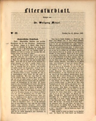 Morgenblatt für gebildete Leser (Morgenblatt für gebildete Stände) Dienstag 13. Februar 1849