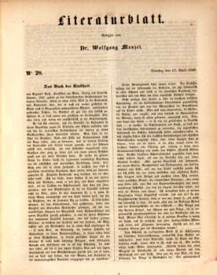 Morgenblatt für gebildete Leser (Morgenblatt für gebildete Stände) Dienstag 17. April 1849