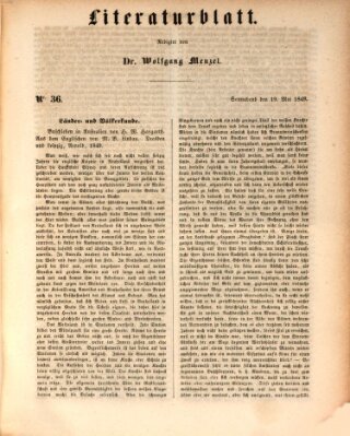 Morgenblatt für gebildete Leser (Morgenblatt für gebildete Stände) Samstag 19. Mai 1849