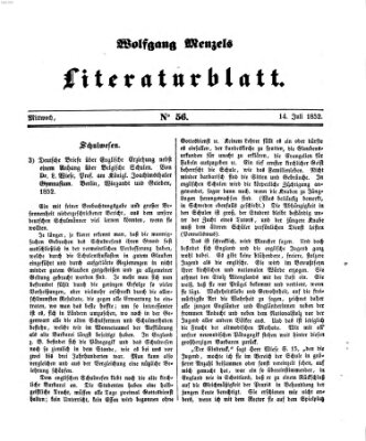 Literaturblatt (Morgenblatt für gebildete Stände) Mittwoch 14. Juli 1852