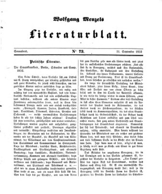 Literaturblatt (Morgenblatt für gebildete Stände) Samstag 11. September 1852