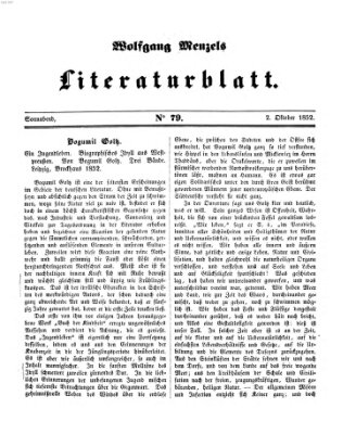 Literaturblatt (Morgenblatt für gebildete Stände) Samstag 2. Oktober 1852