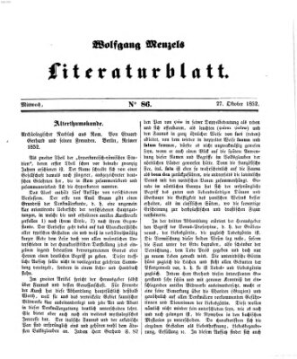 Literaturblatt (Morgenblatt für gebildete Stände) Mittwoch 27. Oktober 1852