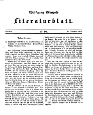 Literaturblatt (Morgenblatt für gebildete Stände) Mittwoch 10. November 1852