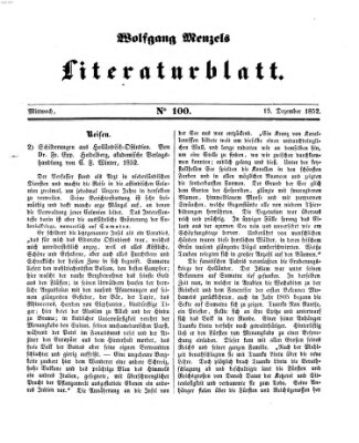 Literaturblatt (Morgenblatt für gebildete Stände) Mittwoch 15. Dezember 1852