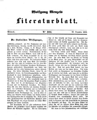 Literaturblatt (Morgenblatt für gebildete Stände) Mittwoch 29. Dezember 1852