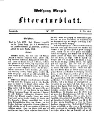 Literaturblatt (Morgenblatt für gebildete Stände) Samstag 7. Mai 1853