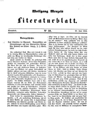 Literaturblatt (Morgenblatt für gebildete Stände) Samstag 25. Juni 1853