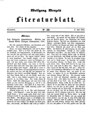 Literaturblatt (Morgenblatt für gebildete Stände) Samstag 2. Juli 1853