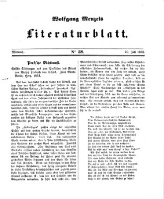 Literaturblatt (Morgenblatt für gebildete Stände) Mittwoch 20. Juli 1853