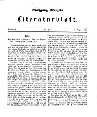 Literaturblatt (Morgenblatt für gebildete Stände) Samstag 13. August 1853