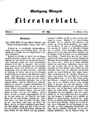 Literaturblatt (Morgenblatt für gebildete Stände) Mittwoch 12. Oktober 1853