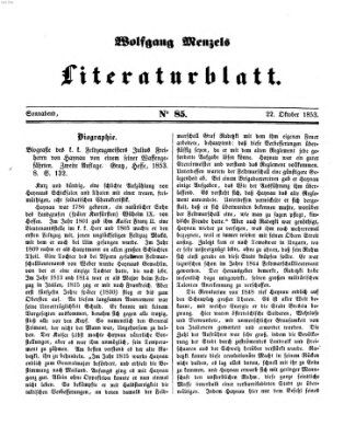 Literaturblatt (Morgenblatt für gebildete Stände) Samstag 22. Oktober 1853