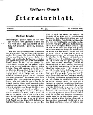 Literaturblatt (Morgenblatt für gebildete Stände) Mittwoch 23. November 1853