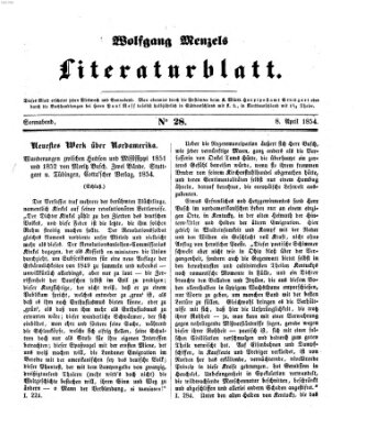 Literaturblatt (Morgenblatt für gebildete Stände) Samstag 8. April 1854