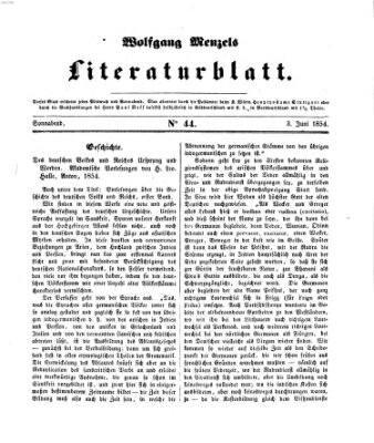 Literaturblatt (Morgenblatt für gebildete Stände) Samstag 3. Juni 1854