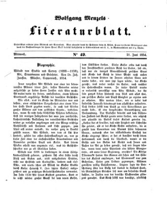 Literaturblatt (Morgenblatt für gebildete Stände) Mittwoch 21. Juni 1854
