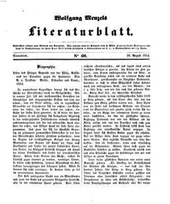 Literaturblatt (Morgenblatt für gebildete Stände) Samstag 26. August 1854