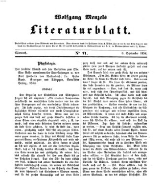 Literaturblatt (Morgenblatt für gebildete Stände) Mittwoch 6. September 1854