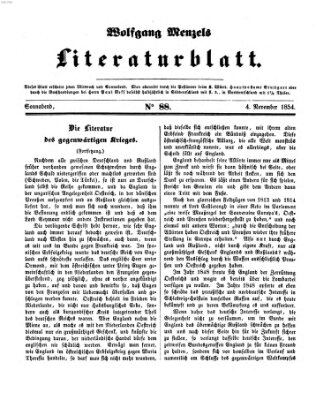 Literaturblatt (Morgenblatt für gebildete Stände) Samstag 4. November 1854