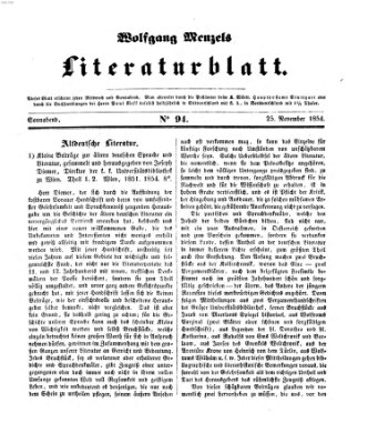 Literaturblatt (Morgenblatt für gebildete Stände) Samstag 25. November 1854
