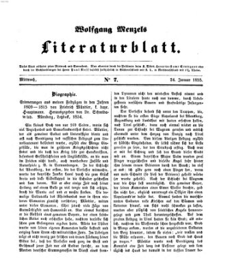 Literaturblatt (Morgenblatt für gebildete Stände) Mittwoch 24. Januar 1855