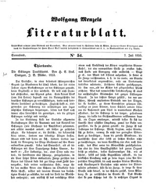 Literaturblatt (Morgenblatt für gebildete Stände) Samstag 7. Juli 1855