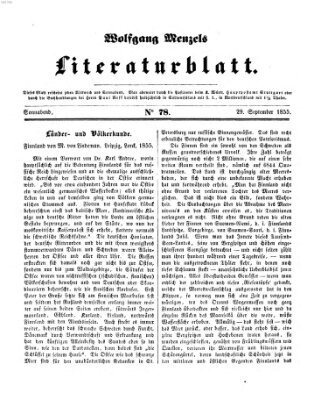 Literaturblatt (Morgenblatt für gebildete Stände) Samstag 29. September 1855