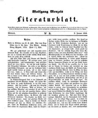 Literaturblatt (Morgenblatt für gebildete Stände) Dienstag 9. Januar 1855