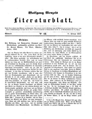 Literaturblatt (Morgenblatt für gebildete Stände) Mittwoch 11. Februar 1857
