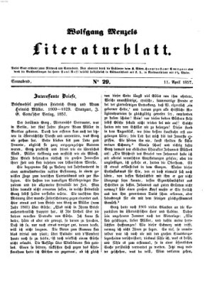 Literaturblatt (Morgenblatt für gebildete Stände) Samstag 11. April 1857
