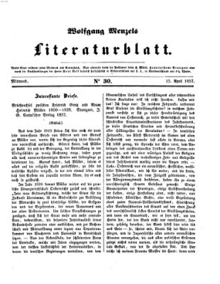 Literaturblatt (Morgenblatt für gebildete Stände) Mittwoch 15. April 1857