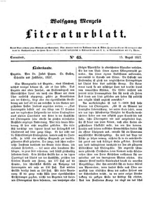 Literaturblatt (Morgenblatt für gebildete Stände) Samstag 15. August 1857